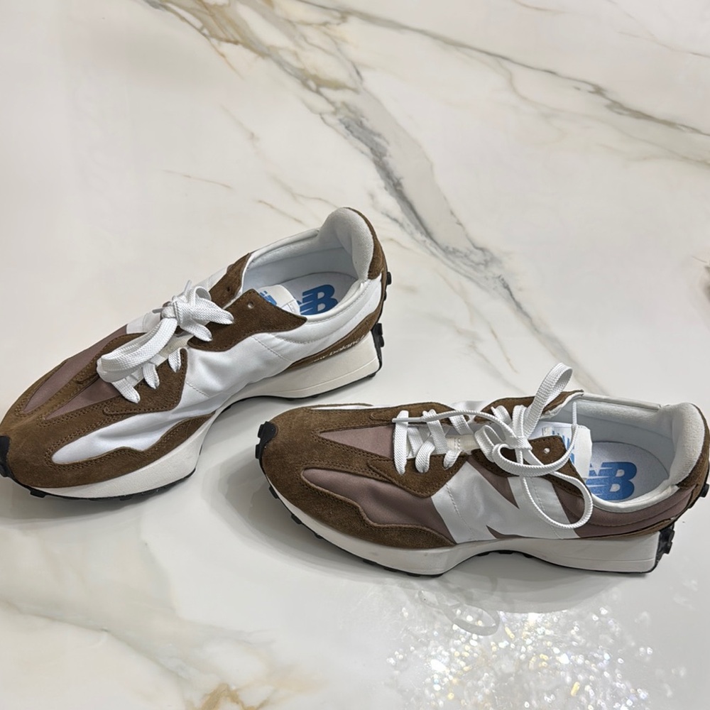 New Balance Brown and White Sneakers